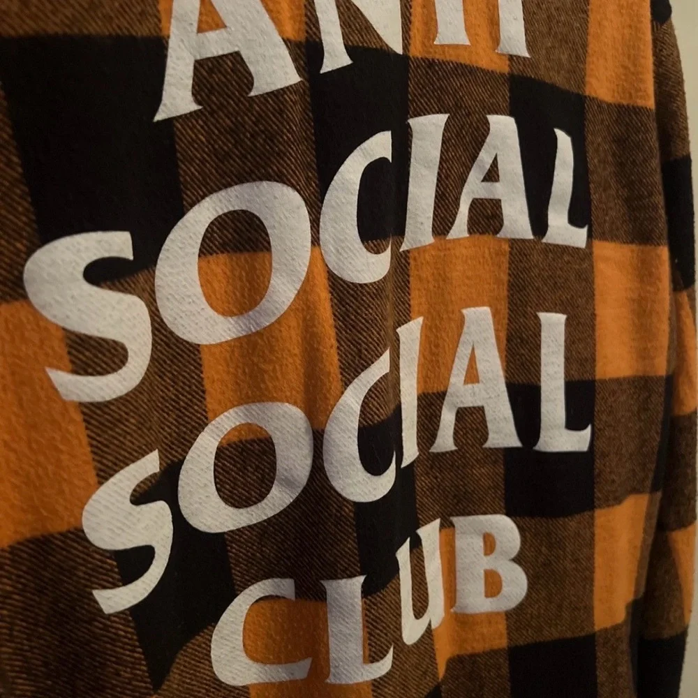 Anti Social Social Club Orange and Black Checkered flannel - Picture 3 of 4
